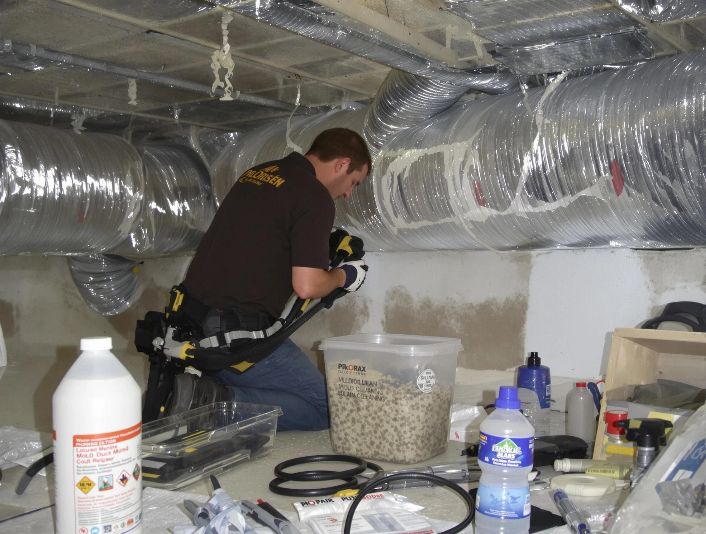 Lake Forest Air Duct Cleaning specialist performing professional mold removal from air ducts in Lake Forest