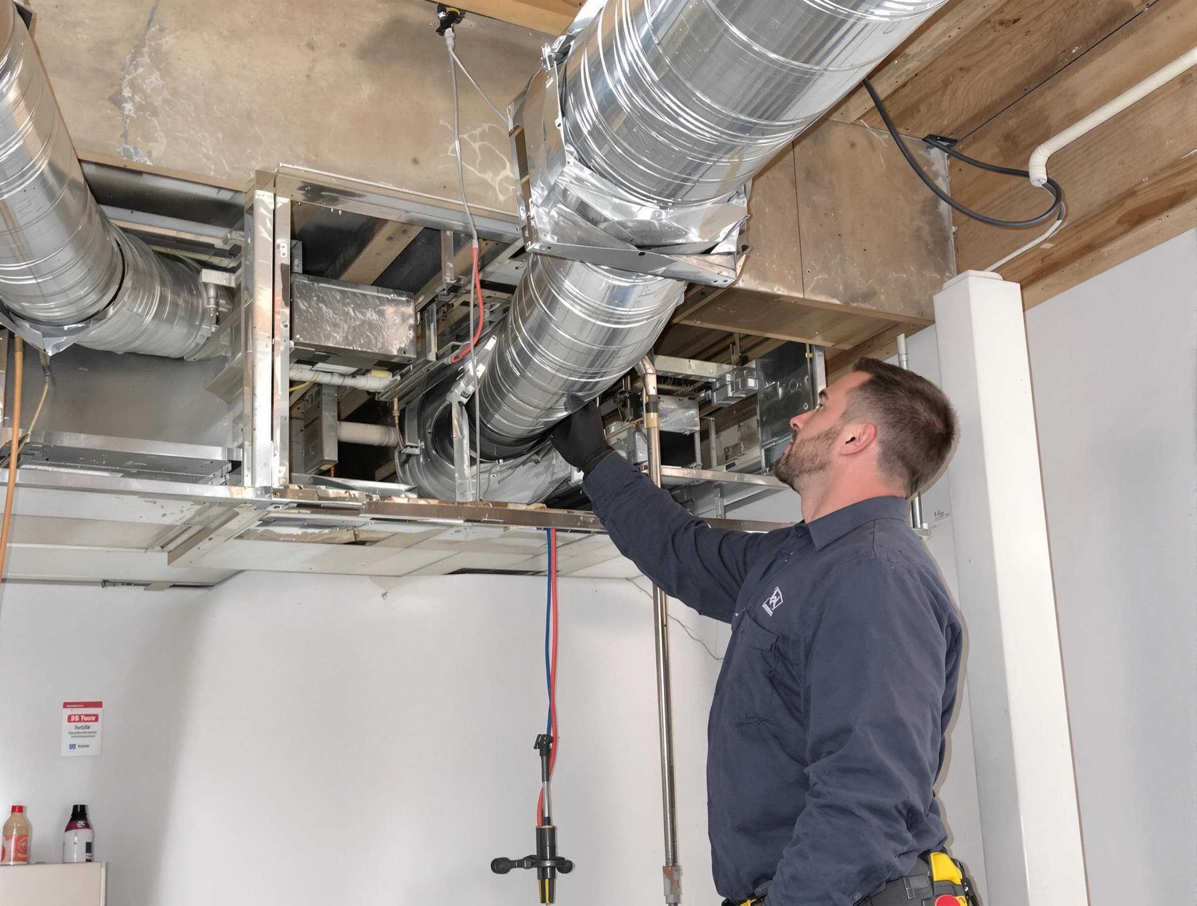 Lake Forest Air Duct Cleaning technician performing professional air duct repair using specialized tools in Lake Forest