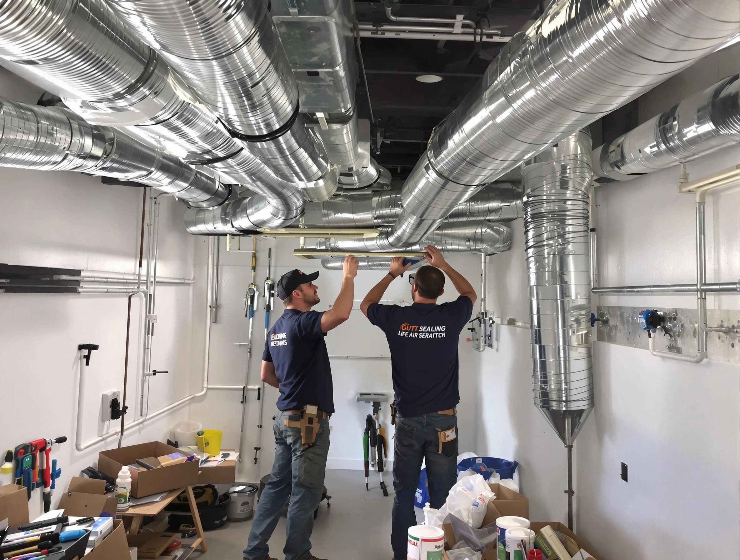 Lake Forest Air Duct Cleaning technician applying professional duct sealing solutions in Lake Forest