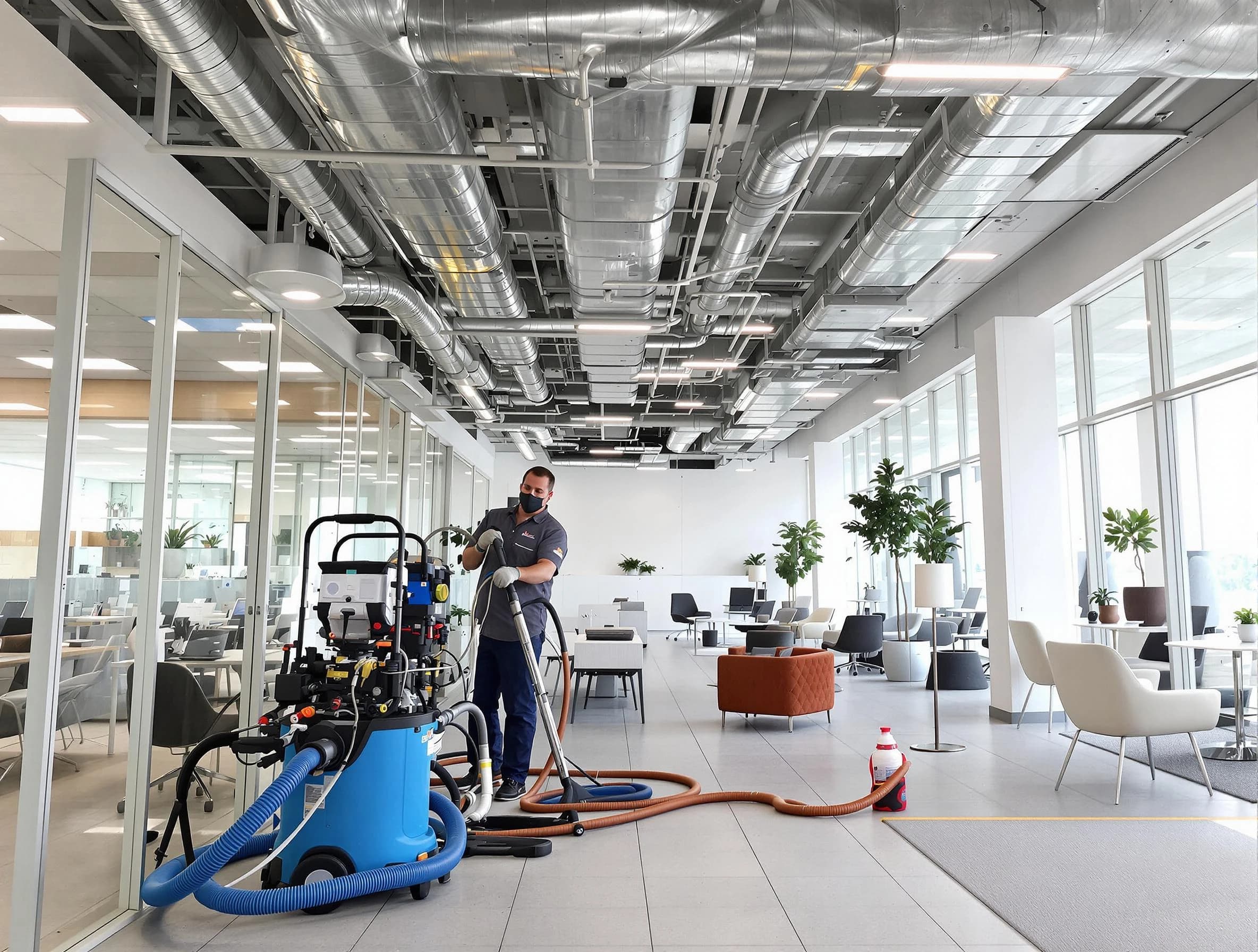 Lake Forest Air Duct Cleaning team conducting comprehensive commercial duct cleaning at a business location in Lake Forest