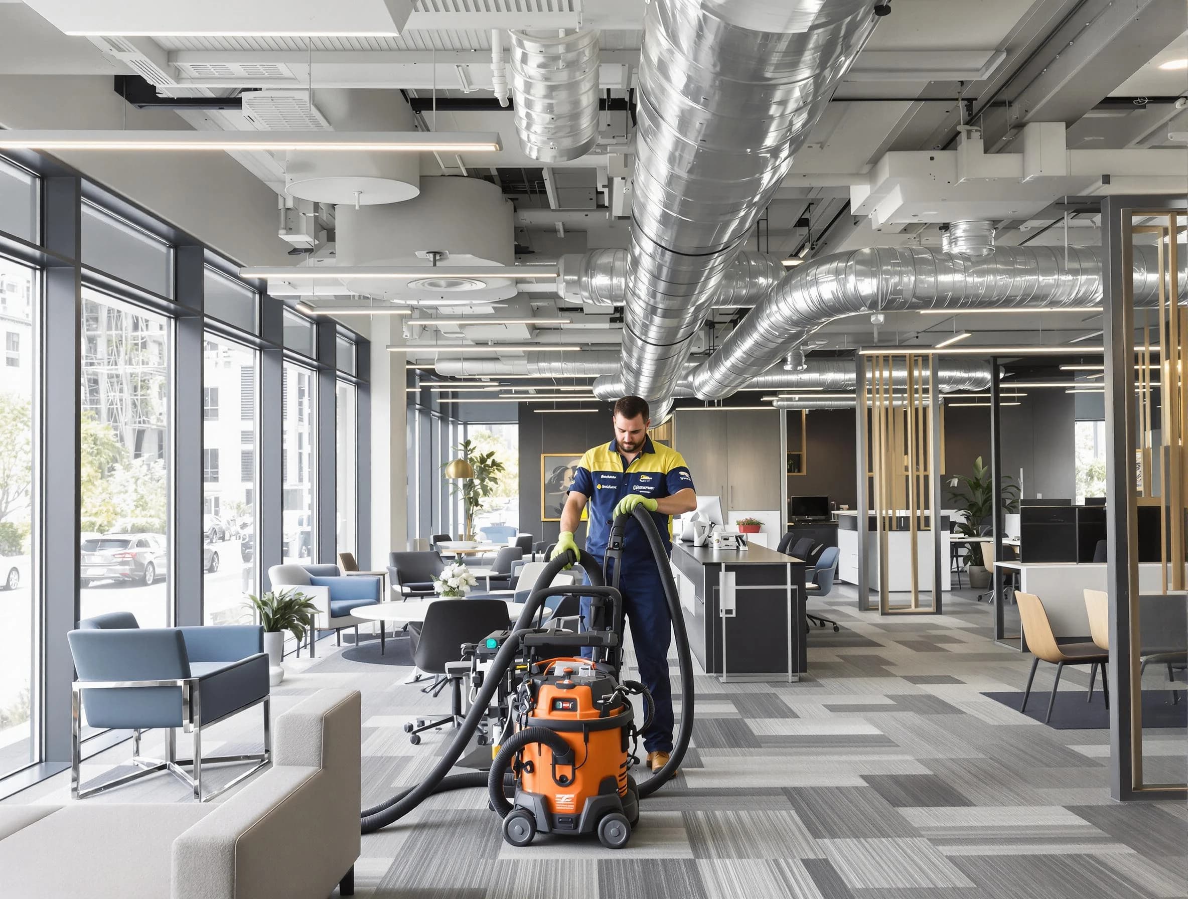 Lake Forest Air Duct Cleaning team performing thorough commercial duct cleaning at a Lake Forest business center